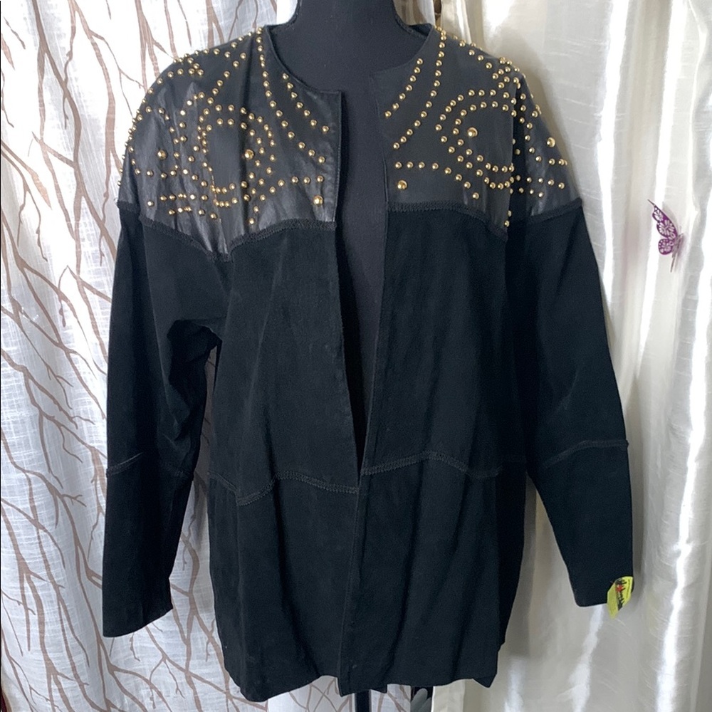 Deadstock Atlanta Beach leather coat Works Studded Black Jacket